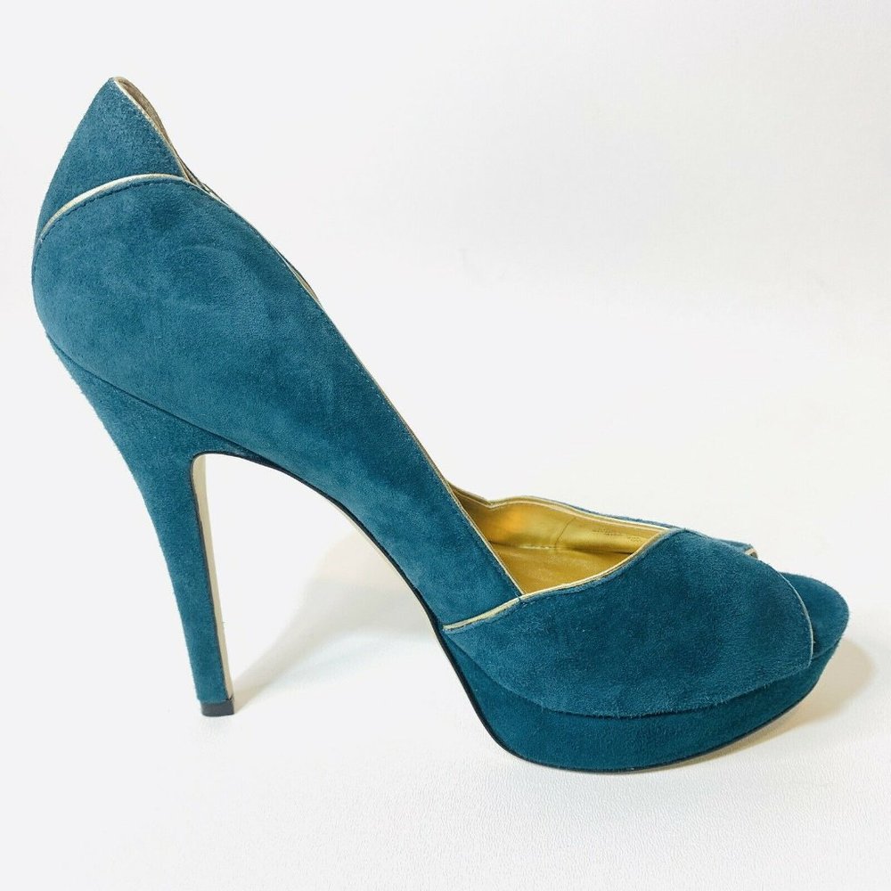 Ivanka Trump Italiza Leather Teal‎ Platform Heels